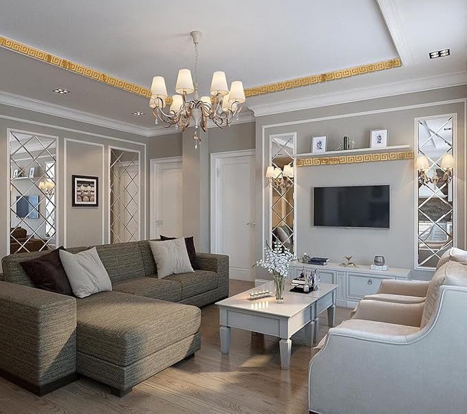 15 Pcs DIY Geometric Shape Acrylic Decorative Mirror Stickers Removable Adhesive Wall Mirror Décor for Living Room Home Background (Gold,3.15 * 7.87inches)-CasaMuseHome