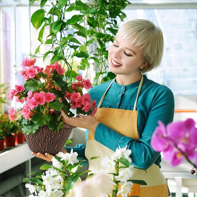 4 Pack Plant Pots Outdoor Indoor, 8 Inch Small Flower Pots with Drainage Hole & Tray, Thickened Plastic Outdoor Planters for Garden House Decor - Pebbles Pattern Design-CasaMuseHome