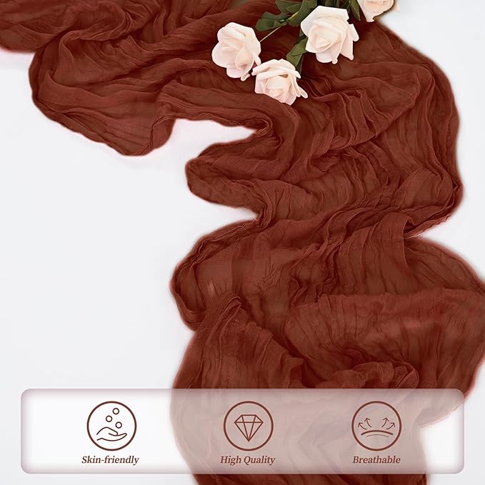 12 Pack Terracotta Cheesecloth Table Runner 10FT Boho Rustic Cheese Cloth Table Runner for Wedding 20 x 120 Inch Long Bridal Shower Baby Shower Gauze Fabric Sheer Birthday Party Table Decorations-CasaMuseHome