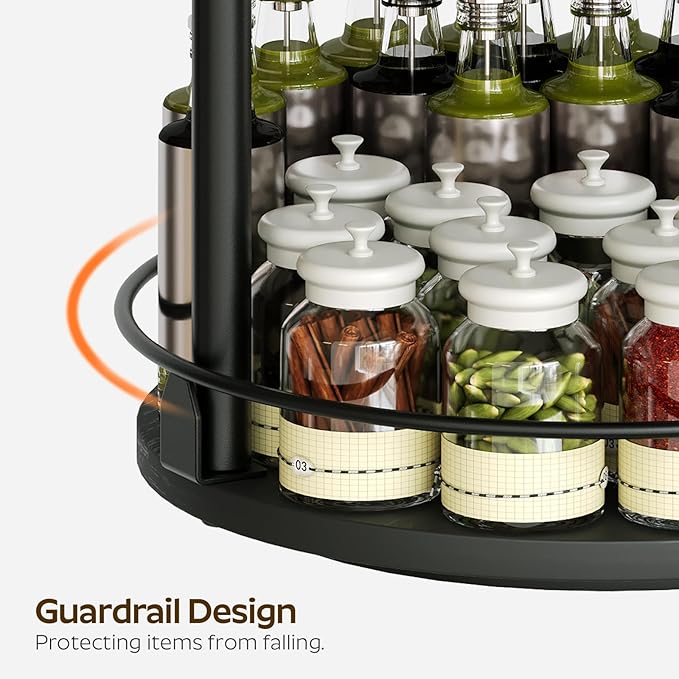 3-Tier Lazy Susan Organizer, Rotating Spice Rack, Spinning Organizer, Industrial Turntable Spice Rack Organizer for Cabinet, Kitchen Countertop, Pantry, Black SR23BK-CasaMuseHome