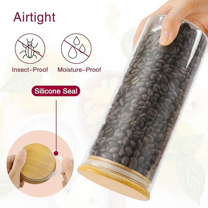 32 oz 8 Pcs Glass Jars with Bamboo Lids, Stackable Clear Food Storage Jars, Airtight Kichen Glass Pantry Storage Containers with Lids for Rice, Candy, Sugar, Flour, Nuts, Cookie, Coffee Bean-CasaMuseHome