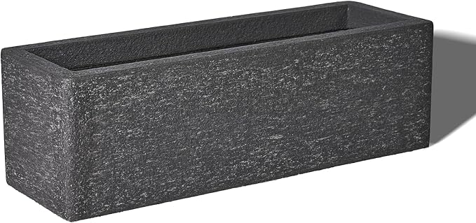 24 Inch Rectangular Concrete Planter,Durable All-Weather Use with Drainage Holes,Large Rectangular Planter for Outdoor Indoor Plants-CasaMuseHome
