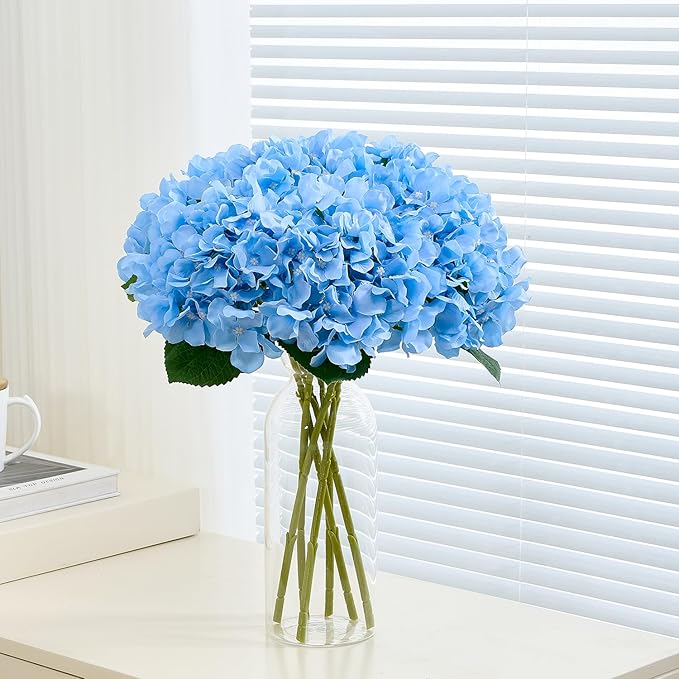 8Pcs Blue Fake Flowers Silk Hydrangea Artificial Flowers Bouquets Faux Hydrangea Stems for Home Table Centerpieces Wedding Party Decoration-CasaMuseHome
