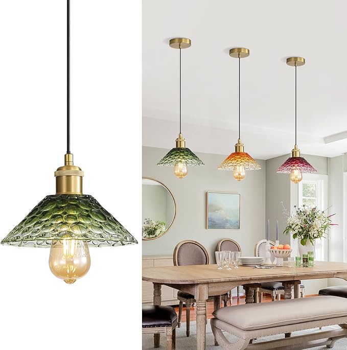 3-Pack Pendant Lights, Modern Glass Ceiling Hanging Light Fixtures,Adjustable Three Color Glass Shades Vintage Gold Chandeliers for Kitchen Island Dining Room Livingroom Entryway Farmhouse Bar-CasaMuseHome