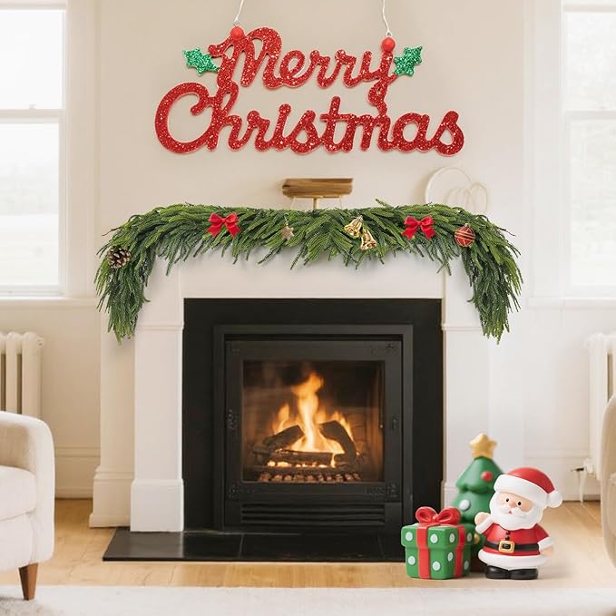 6FT Artificial Norfolk Pine Garland 2 Pack – Dense Green Christmas Garland, Real Touch Holiday Greenery for Front Door, Fireplace Mantel, Staircase, Indoor Outdoor Home Decoration-CasaMuseHome