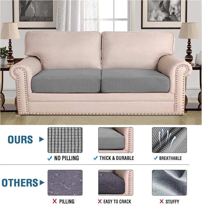 H.VERSAILTEX Super Stretch Individual Seat Sofa Covers Slipcover Sets Thick Jacquard Textured Twill Fabric (2 Piece Large Sofa Cushion Covers, Dove)-CasaMuseHome