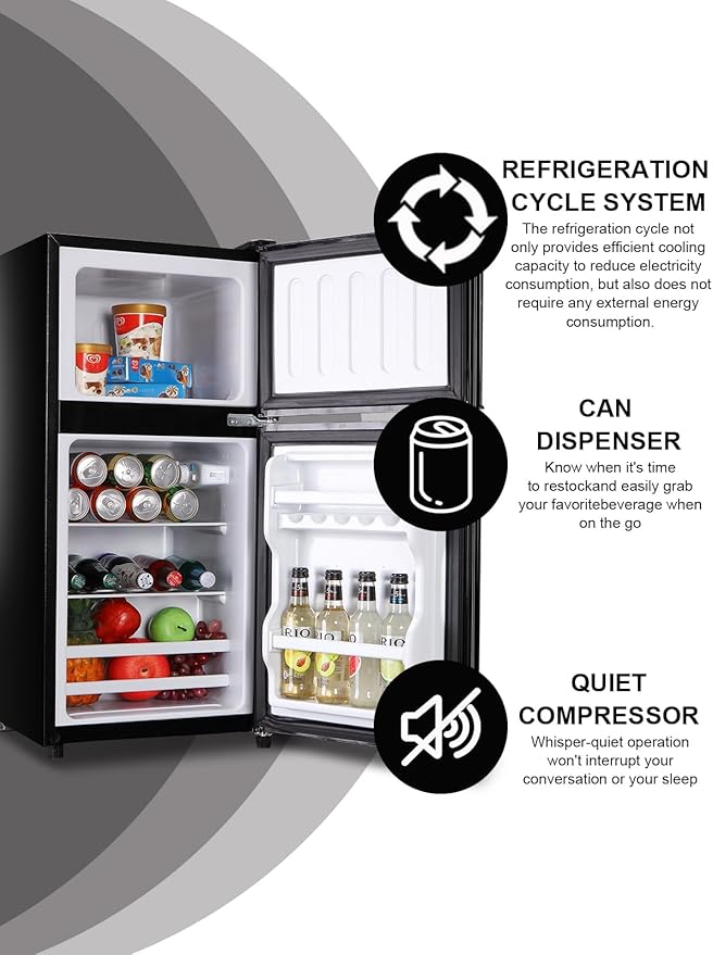 3.5 Cu.Ft Refrigerator 2 Door 7 Level Adjustable Thermostat Control Top-Freezer Refrigerator Lock Fresh Energy Saving Black (KB03-FLS-80-BLACK)-CasaMuseHome