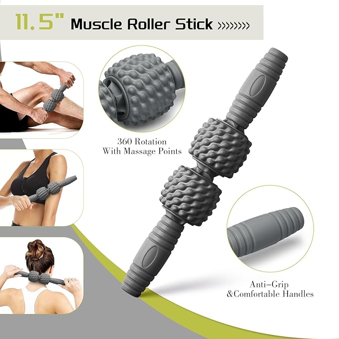 5-in-1 Foam Roller Set, Massage Roller Stick, Massage Ball, Resistance Band for Deep Muscle Massage, Trigger Point Release, Pilates, Yoga (Grey)-CasaMuseHome