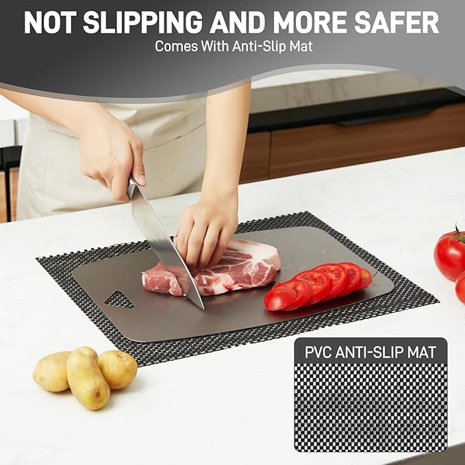 100% Pure Titanium Cutting Board, Non-Toxic Chopping Board For Kitchen, Rubber Mat, Double-Sided Pure Titanium Cutting Board for Kitchen (14"x10").-CasaMuseHome