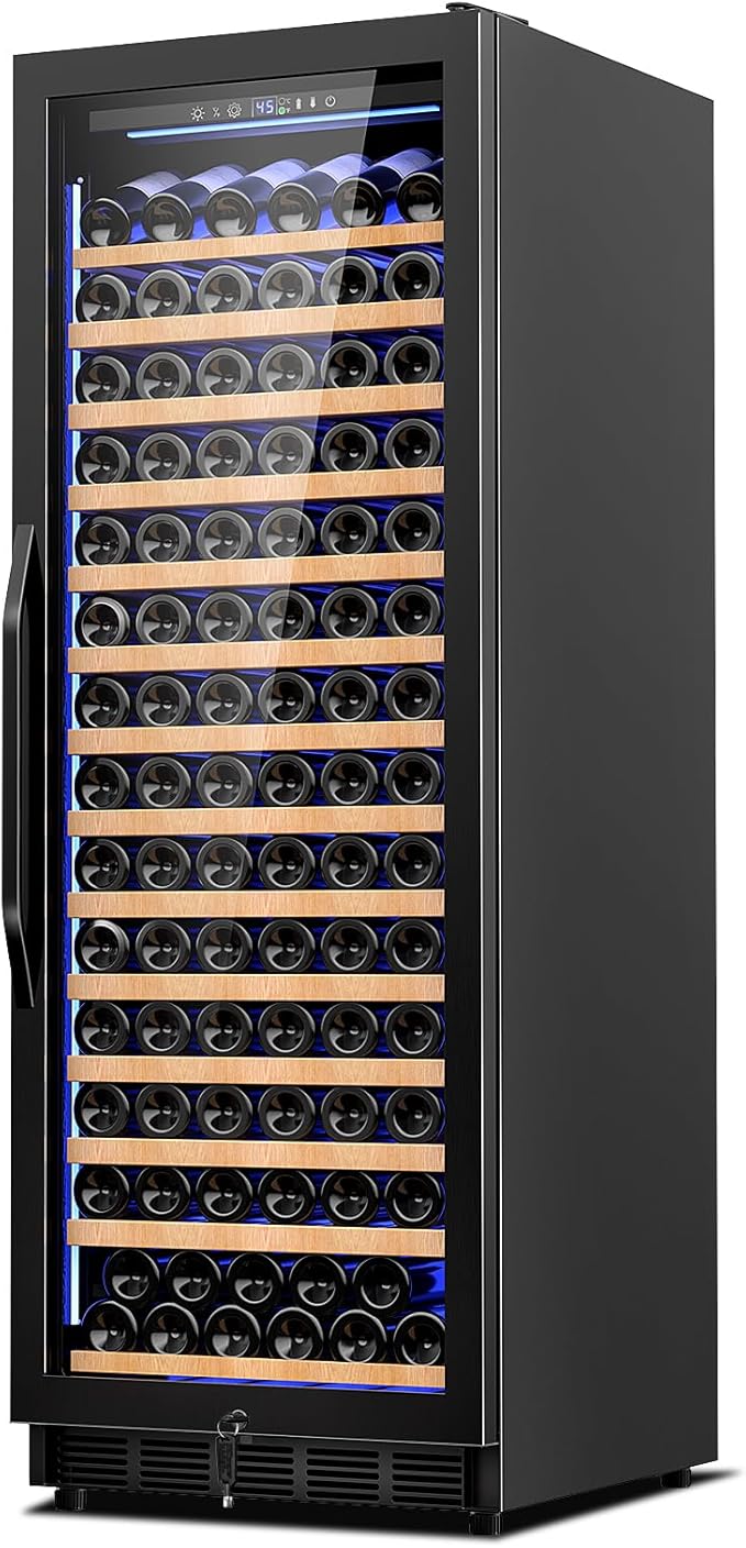 24 Inch Wine Cooler Refrigerator,179 Bottles Wine Fridge Large Capacity Professional Wine Cellars with Powerful Compressor,Quiet Operation and Elegant Design, Black-CasaMuseHome