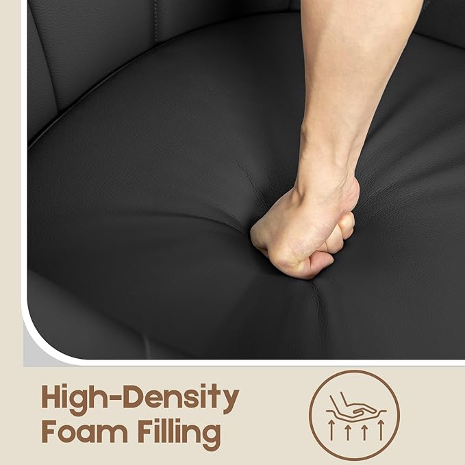 360° Swivel Accent Chair, Modern Leather Barrel Club Chair with PU Leather Upholstery and Sturdy Wood Base, Comfortable Armchair for Living Room, Bedroom, Reading Nook, Black-CasaMuseHome