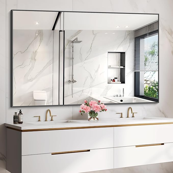40x60inch Black Bathroom Mirror, Black Rectangle Mirror with Frame, Large Rectangular Wall Mirrors for Bathroom, Living Room, Hair Salon, Big Farmhouse Mirror Hang Horizontal/Vertical-CasaMuseHome