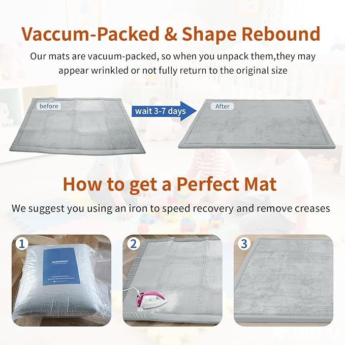 ACOMOPACK Baby Play Mat for Floor,1.3" Thick Memory Foam Area Rug for Living Room,Soft Velvet Crawling with Non-Slip Bottom for Kid,Toddler,79"×118" Tummy Time Nursery Rugs,Yoga（Light Grey）-CasaMuseHome