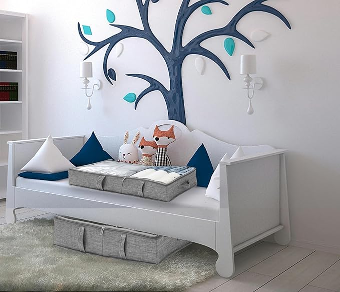 2 Packs Under Bed Storage Containers, Foldable Clothes Draw Organizers with Adjustable Dividers, Handles, Clear Window, Closet Storage Bins for Clothing, Shoes, Blankets-CasaMuseHome