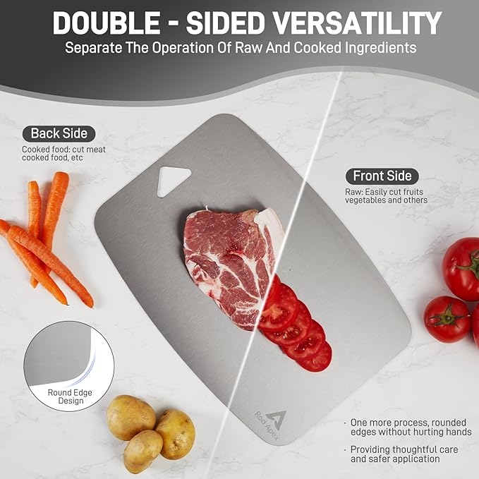 100% Pure Titanium Cutting Board, Non-Toxic Chopping Board For Kitchen, Rubber Mat, Double-Sided Pure Titanium Cutting Board for Kitchen (14"x10").-CasaMuseHome
