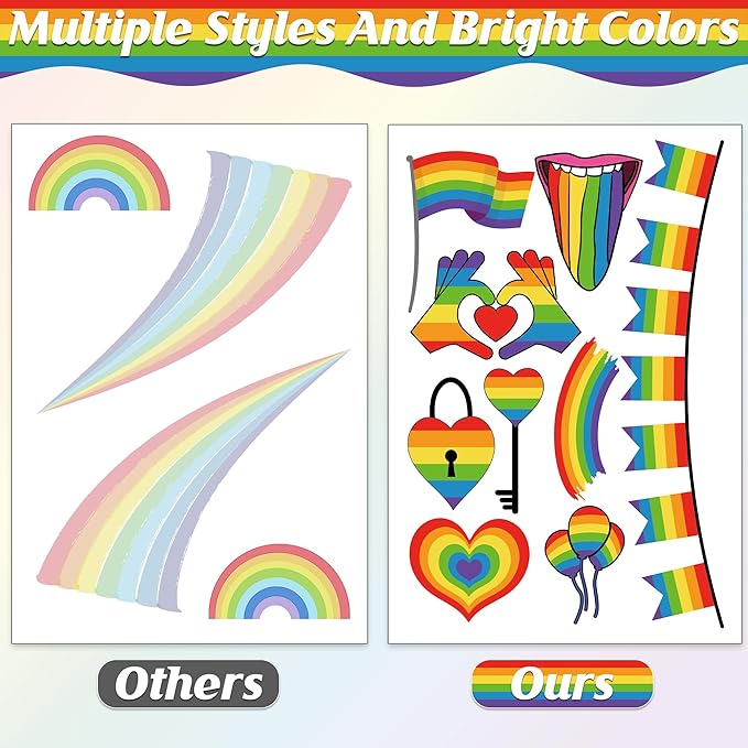 9 Sheets LGBT Rainbow Window Clings, Pride Decorations Window Cling, Gay Love Heart Stickers, Double-Side Pride Wall Clings Decals for Pride Day LGBTQ Rainbow Party Parades Supplies Decor-CasaMuseHome