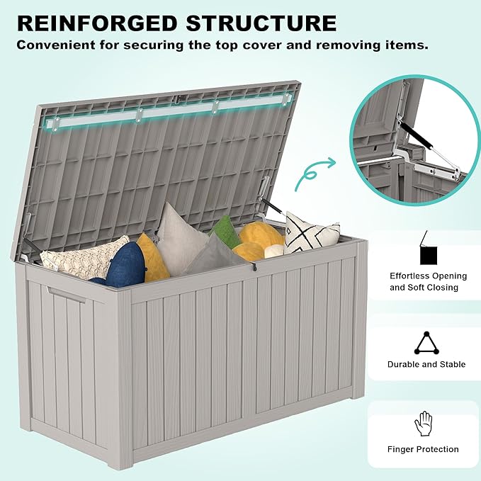150Gal Outdoor Deck Box Waterproof, Lager Patio Storage Box Indoor and Outdoor Use, Lockable Resin Storage Bin for Patio Furniture Cushions Garden Tools, Package Delivery,UV Resistant-Grey-CasaMuseHome