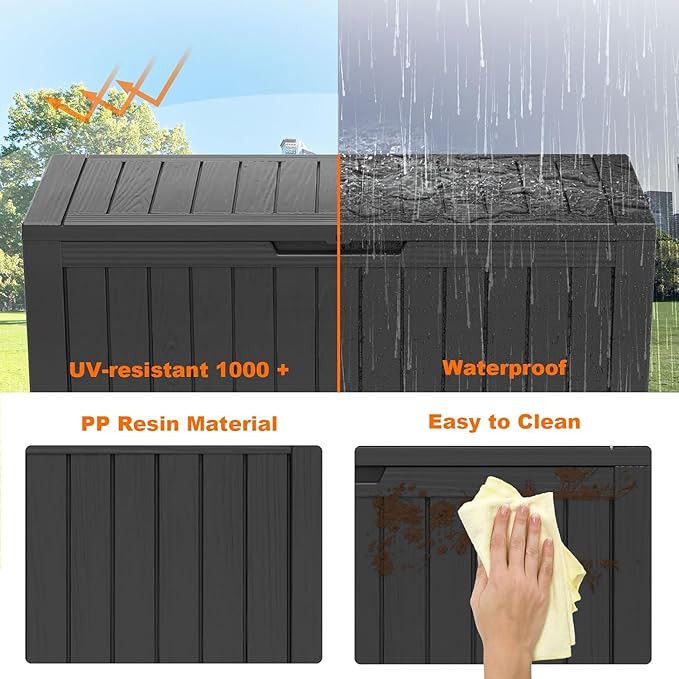 80 Gallon Resin Deck Box, Lockable Outdoor Storage Box for Patio Cushions Storage Furniture,Garden Tools, Pool Supplies, Weatherproof and UV Resistant- Black (80 Gallon)-CasaMuseHome