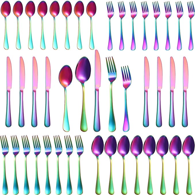 40 Pcs Rainbow Silverware Set for 8, Food Grade Stainless Steel Flatware Set, Eating Utensils Sets Include Fork/Knife/Spoon,Home Kitchen Tableware Set, Reusable Cutlery Set, Dishwasher Safe-CasaMuseHome