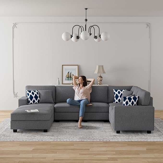 L Lengend Vansen Modular Sectional Sofa U Shaped Couch with Ottoman Modern Reversible Corner Sectional Couch for Living Room (Dark Grey, U Shaped Sofa-3)-CasaMuseHome