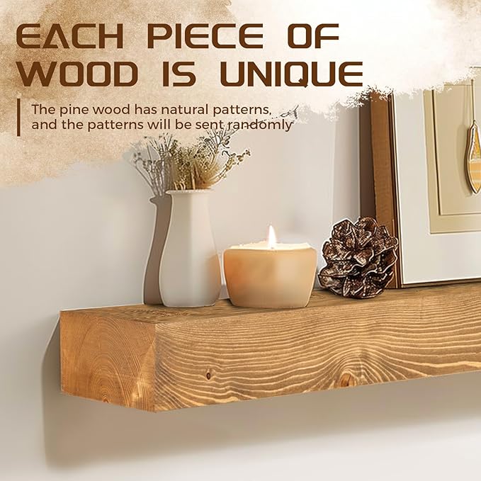 72x7x3 Fireplace Mantel - Solid Rustic Wood - Wall Mounted Floating Shelf with Invisible Heavy Duty Steel Bracket (Natural Wood)-CasaMuseHome