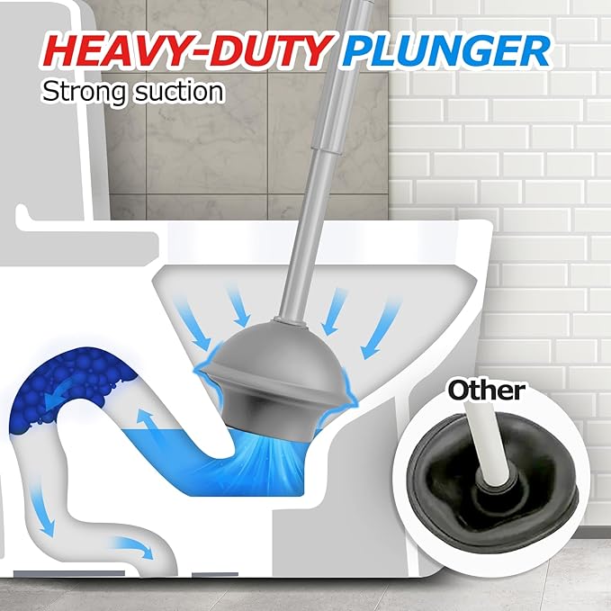 2Pack 2 in 1 Toilet Brush and Plunger Set, Extended Handle Plunger，Toilet Bowl Brush Plunger Set,Bathroom Cleaning Tools ，Toilet Brush Plunger Combo，Cleaning Brush，Cleaning Supplies（Dark Grey）-CasaMuseHome