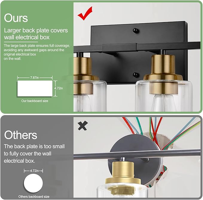 4-Light Bathroom Light Fixtures, Black and Gold Modern Vanity Lights with Clear Glass Shades, Bathroom Wall Lamp for Mirror Living Room Cabinet Bedroom Porch-CasaMuseHome