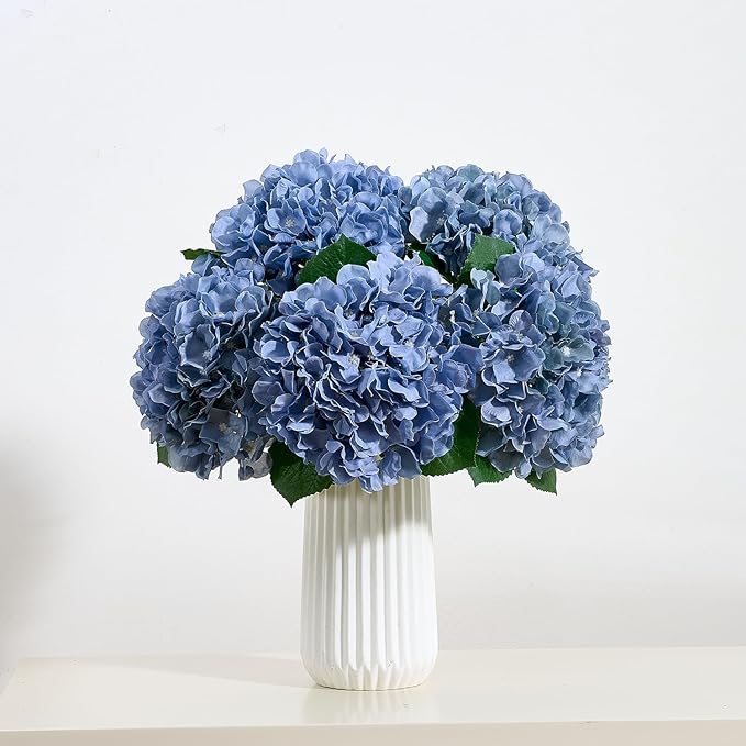 8Pcs Dusty Blue Fake Flowers Silk Hydrangea Artificial Flowers Bouquets Faux Hydrangea Stems for Home Table Centerpieces Wedding Party Decoration-CasaMuseHome