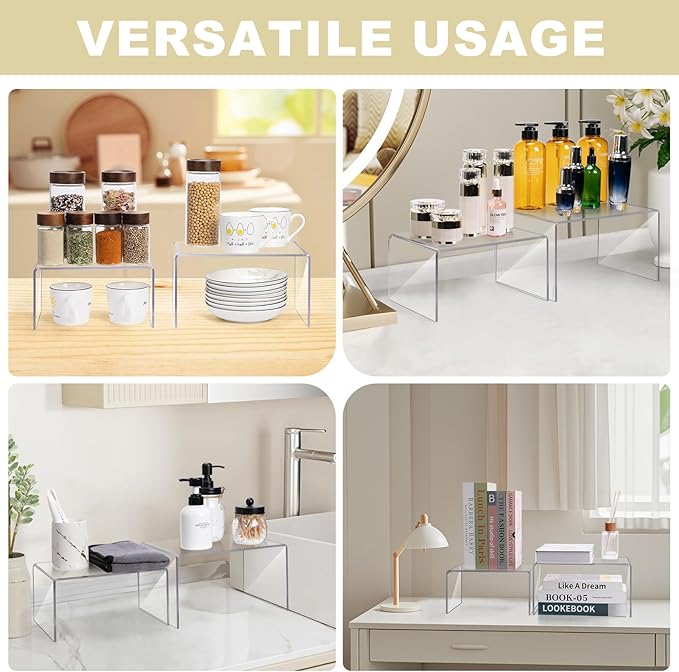 Acrylic Clear Kitchen Rack for Dishes, Spices Jars and Mugs, Kitchen Counter Cabinet Organizer, Clear Spice Rack Shelves, 5mm Thick, 2 Pack-CasaMuseHome