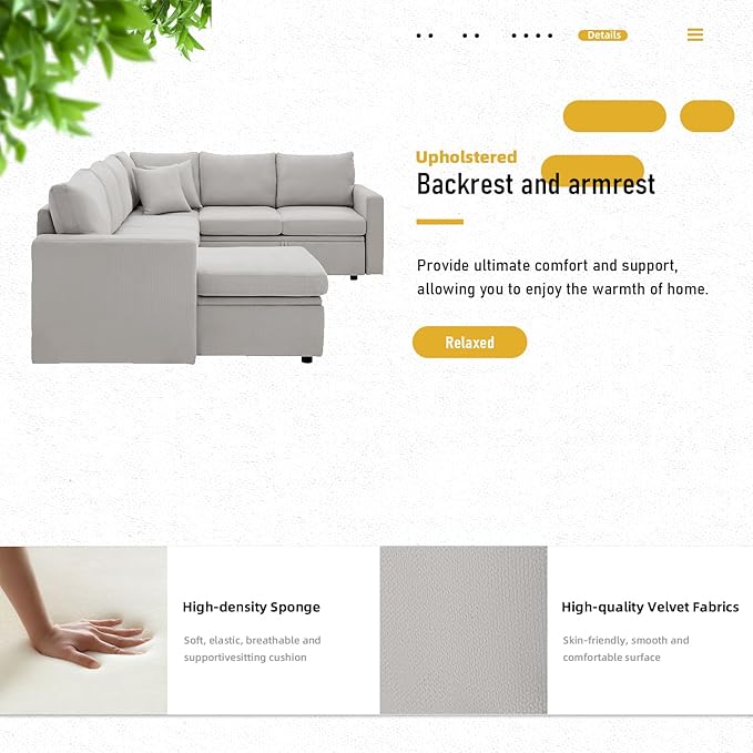 7 - Seater Sofa Bed, Large U - Shaped Modular Sectional Sofa, Oversized Pull - Out Sleeper with Storage for Living Room, Light Grey-CasaMuseHome