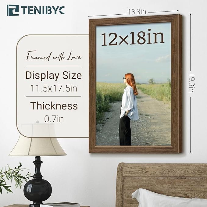 12x18 Poster Frame 3 Pack - Brown Woodgrain, Wood Poster Frame, HD Tempered Glass, Wall Gallery Picture Photo Frame-CasaMuseHome