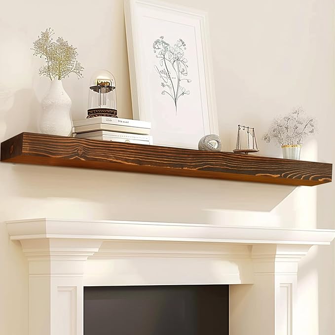 72x8x3 Fireplace Mantel - Solid Rustic Wood - Wall Mounted Floating Shelf with Invisible Heavy Duty Steel Bracket (Weathered Brown)-CasaMuseHome