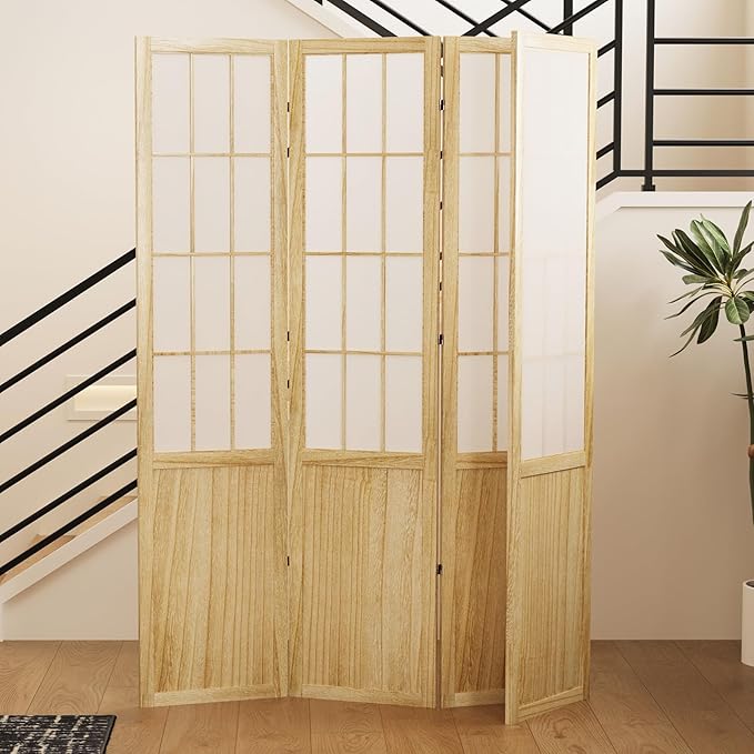 5.6FT Room Divider and Folding Portable Partition Screen, Chinese Japanese Shoji Style for Room Separation - 4 Panel (Natural)-CasaMuseHome