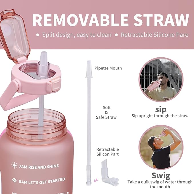 64oz,100oz,128oz Large Motivational Water Bottle with Time Marker, Leakproof & BPA Free Half Gallon Big Water Bottle with Straw Handle Tritan Frosted Water Jug for Gym,Fitness,Outdoor Sports-CasaMuseHome