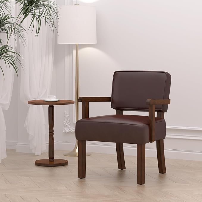 Accent Chair, PU Leather Living Room Chairs Oversized with Soft Seat and Armrests, Armchair for Bedroom, Dinning, Reading, Waiting Rooms (Leather Cherry)-CasaMuseHome