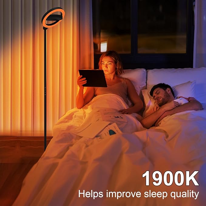 36W Bright LED Floor Lamp for Living Room with Remote, 75.5 Inch Tall Stepless Dimmable Standing Lamp for Office, Torchiere Floor Lamp with 2 Rotatable Lights 1900K-6500K for Bedroom-CasaMuseHome