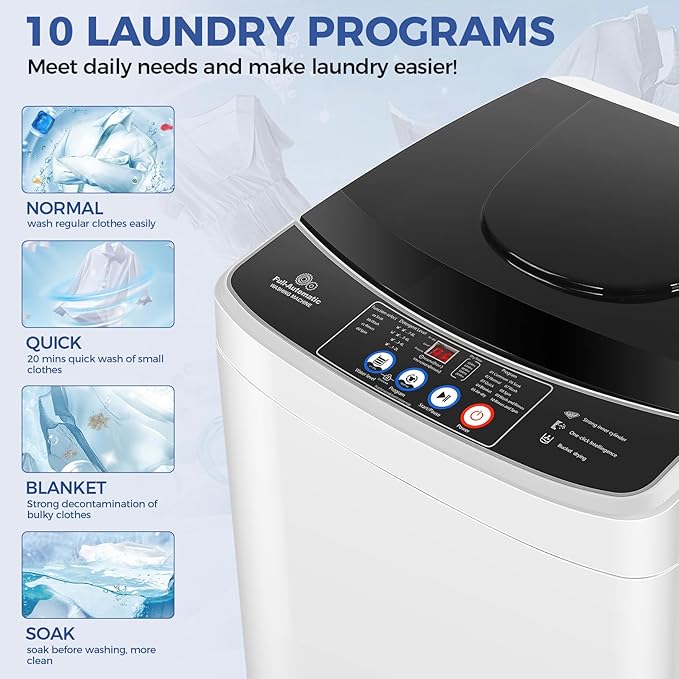 20Lbs Portable Washing Machine Nictemaw Portable Washer, 2.8 Cu.ft Washer and Dryer Combo with Drain Pump, 10 Programs 8 Water Level Compact Laundry Washer for Home, Apartment, RV, Dorms-CasaMuseHome