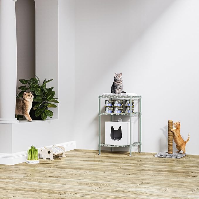 750 lbs 3-Shelf Storage Shelves Wire Shelving Unit Standing Metal Rack for Small Places Narrow Wire Rack for Bathroom, Green 13.8 D x 13.8" W x 25.5" H-CasaMuseHome