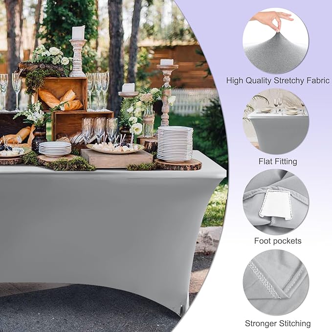 ABCCANOPY 6 FT Grey Spandex Table Cover Stretch Fitted Wrinkle Resistant Tablecloth Reuse for Rectangular Folding Table Patry Event Wedding Banquet Protector-CasaMuseHome
