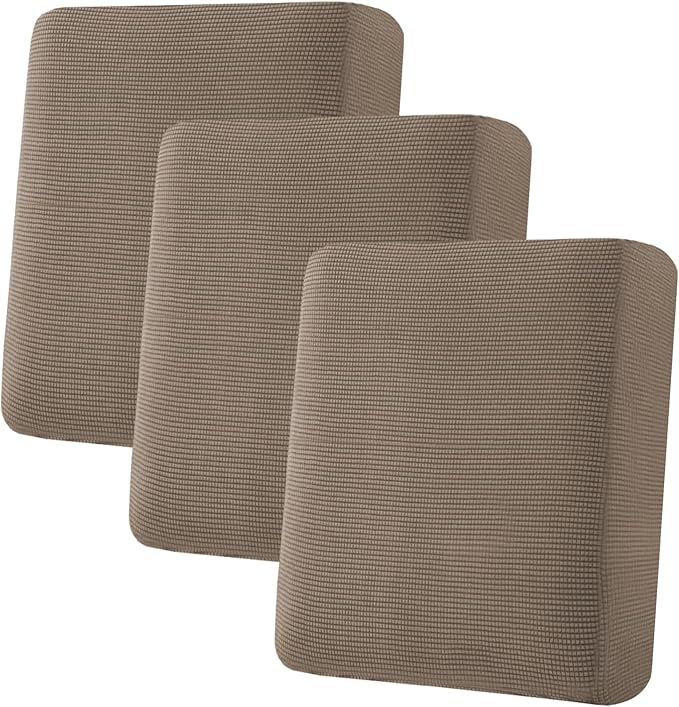 H.VERSAILTEX Super Stretch Individual Seat Cushion Covers Sofa Covers Couch Slipcover Sets Thick Jacquard Textured Twill Fabric (3 Piece Sofa Cushion Covers, Macchiato)-CasaMuseHome