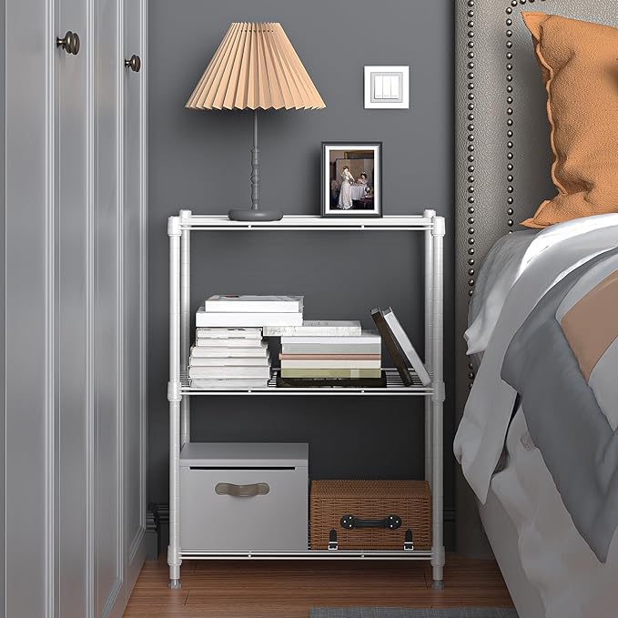 450 lbs Wire Storage Shelving 3-Tier Utility Shelving Unit Steel Organizer Wire Rack for Home,Kitchen,Office,White (11.8" D x 17.7" W x 26.4" H)-CasaMuseHome