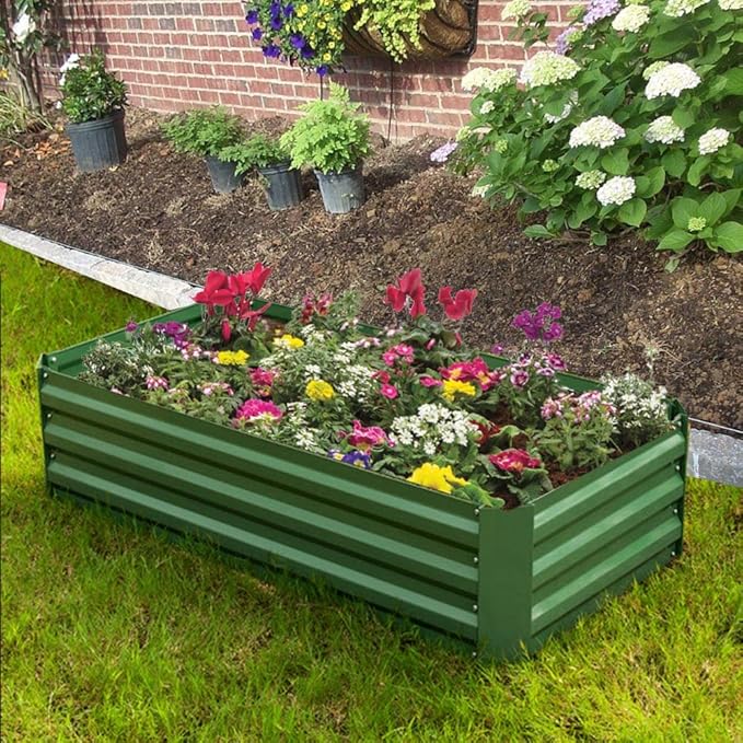 4x2x1ft Metal Raised Garden Bed Kit，Galvanized Garden Bed Box for Vegetables, Flowers, Herbs, and Succulents,60 Gallon Capacity - Green-CasaMuseHome