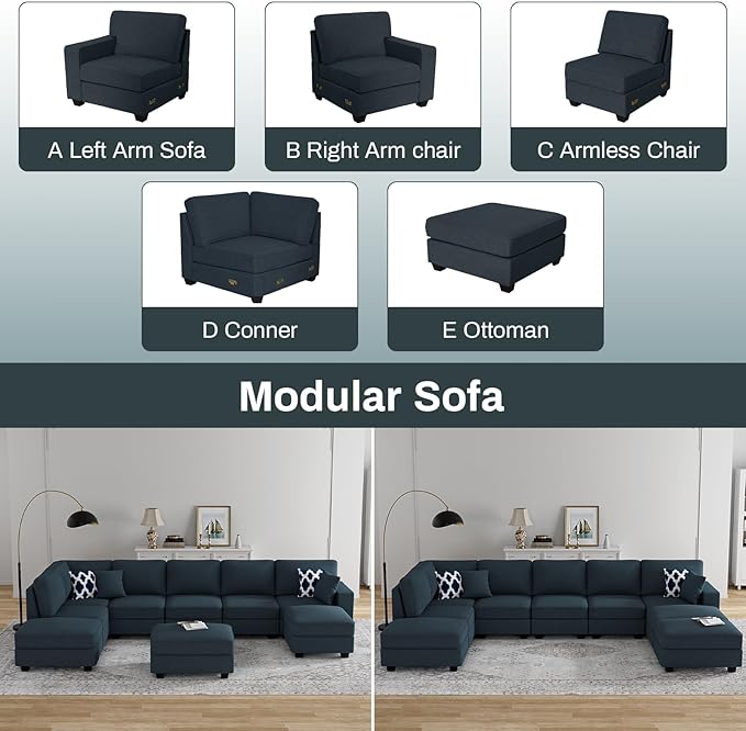 L Lengend Vansen Modular Sectional Sofa U Shaped Couch with Ottoman Modern Reversible Corner Sectional Couch for Living Room (Charcoal, U Shaped Sofa-4)-CasaMuseHome