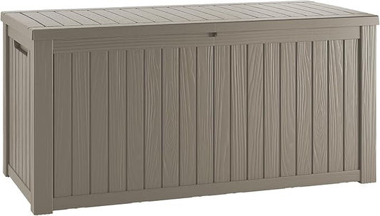 200 Gallon Resin Deck Box, Waterproof Outdoor Storage Bin for Patio Furniture, Pool Accessories, and Garden Tools, Lockable & UV-Resistant, Grey-CasaMuseHome