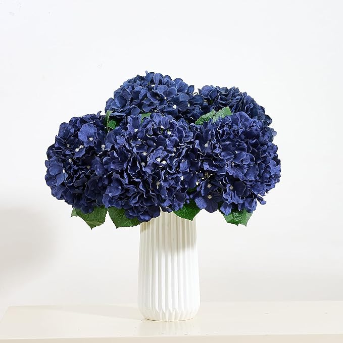 8Pcs Navy Blue Fake Flowers Silk Hydrangea Artificial Flowers Bouquets Faux Hydrangea Stems for Home Table Centerpieces Wedding Party Decoration-CasaMuseHome