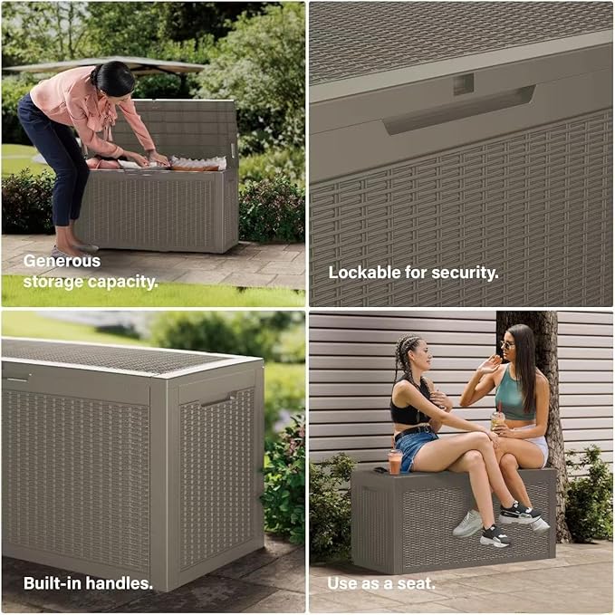 180 Gallon Resin Deck Box, Waterproof Outdoor Storage Bin for Patio Furniture, Pool Accessories, and Garden Tools, Lockable & UV-Resistant, Grey-CasaMuseHome