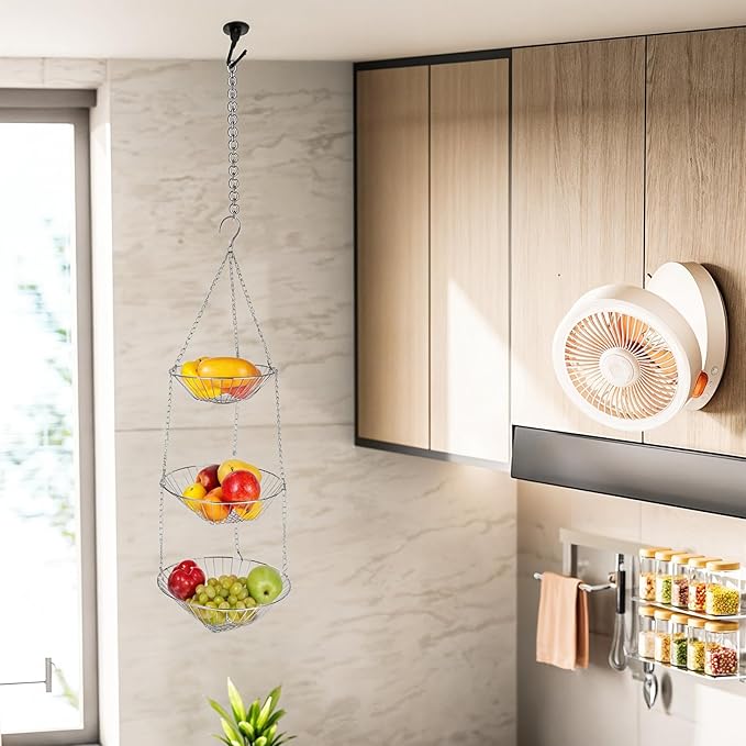 3-Tier Kitchen Wire Storage Basket Hanging Fruit Storage 2 Pack-CasaMuseHome