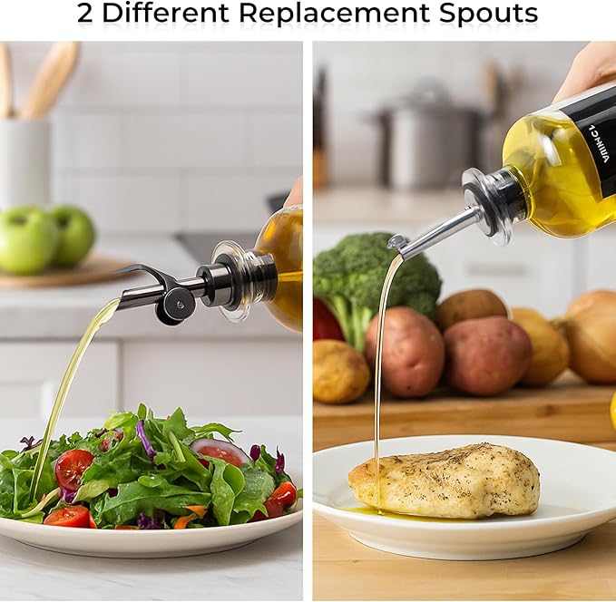 3PCS Olive Oil Dispenser Bottle For Kitchen, Soy Sauce Dispenser, Glass Oil and Vinegar Dispenser Set W. Wooden Tray & Labels & 3 Replacement Spouts, Coffee Syrup Dispenser-CasaMuseHome