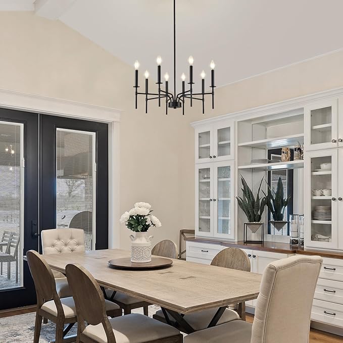 8 Light Black Chandelier Light Fixture, Modern Farmhouse Chandeliers for Dining Room Light Fixture, Metal Candle Pendant Chandelier for Foyer Entryway Stairs Living Room Bedroom Kitchen-CasaMuseHome