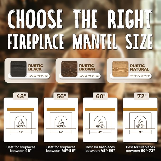 56x8x5 Fireplace Mantel - Handcrafted Hollow Rustic Solid Wood Wall Mounted Floating Shelf with Invisible Heavy Duty Wood Bracket (Weathered Black)-CasaMuseHome